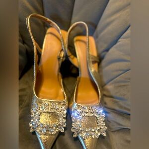 Rhinestone Embellished Gold Evening Heels
